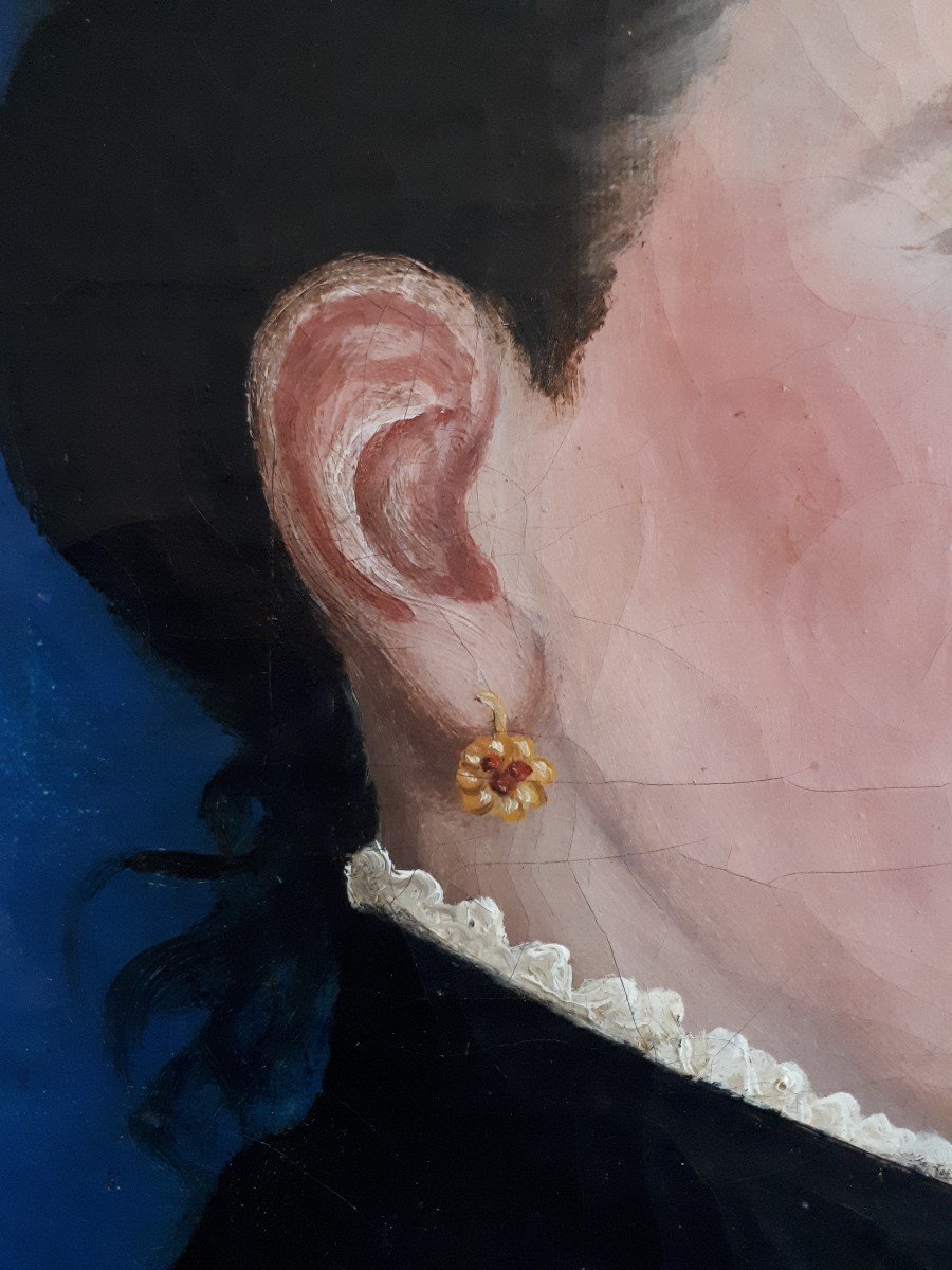Tableau huile sur toile portrait de femme A. BRENOT 19ème peinture naïve-photo-3