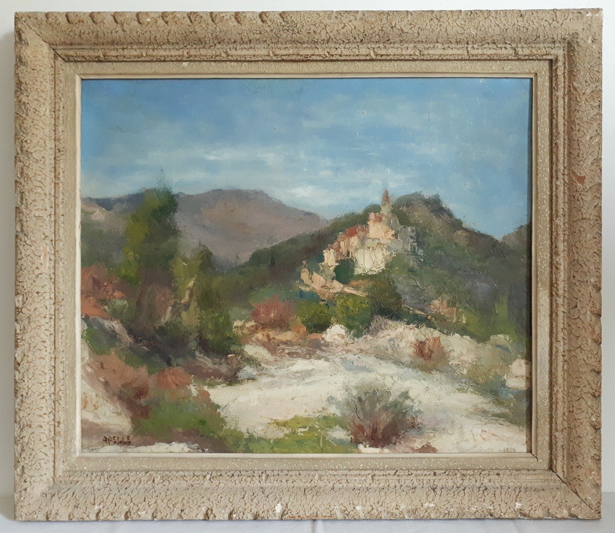 Auguste APELLE vue de Contes et du Paillon Alpes-Maritimes huile sur toile 