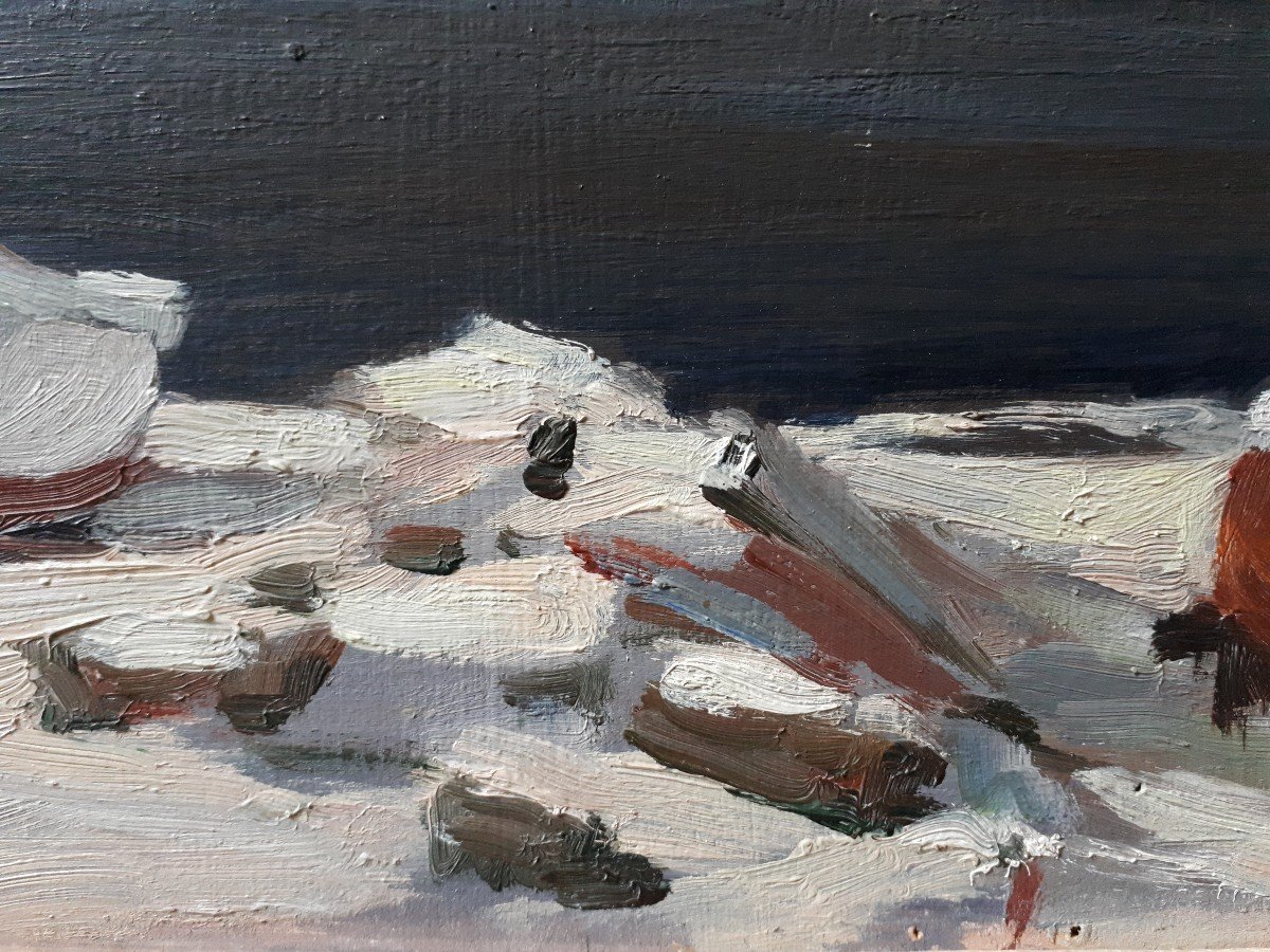 Marcel DESCHENAUX (1910-1990) huile sur panneau paysage lacustre hivernal 1944-photo-6