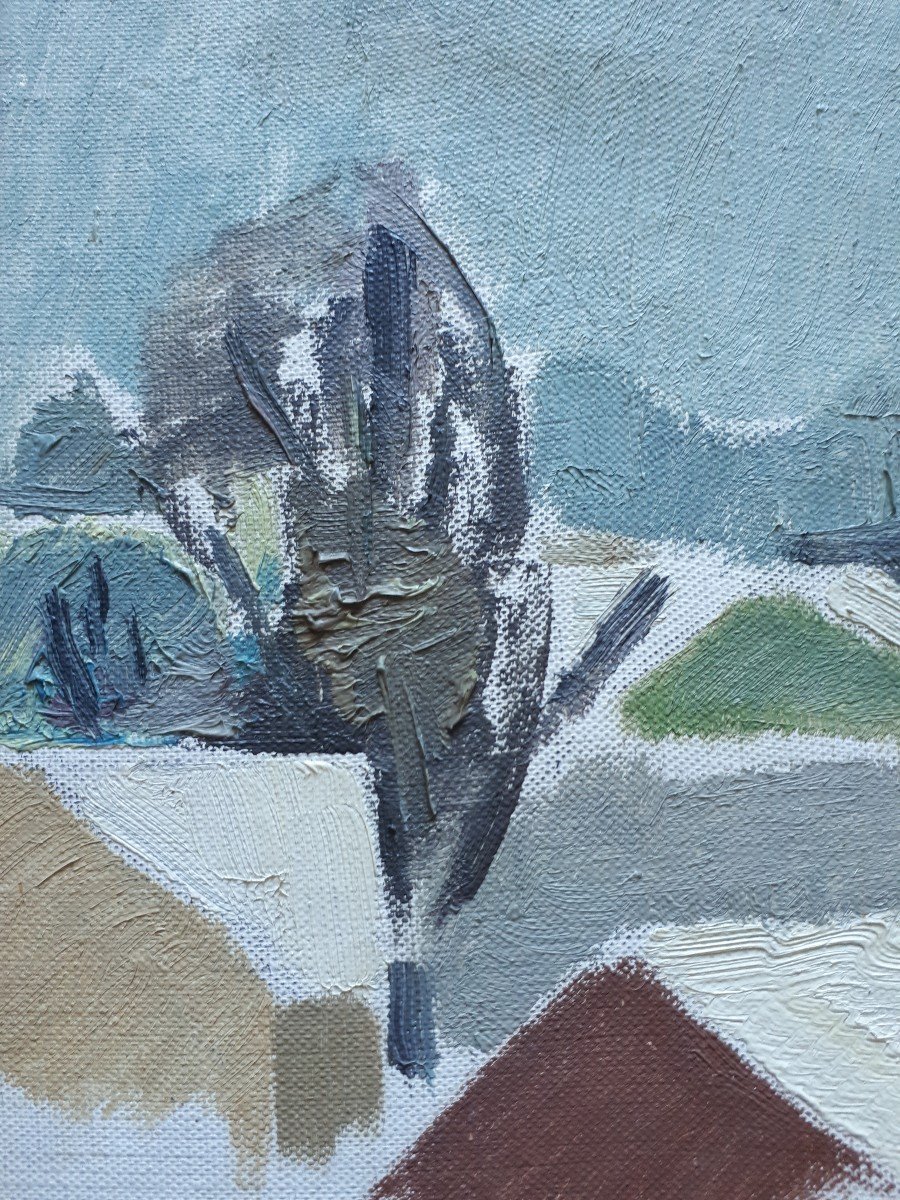 Tableau huile sur toile paysage enneigé H. BENGTSSON milieu 20ème-photo-1