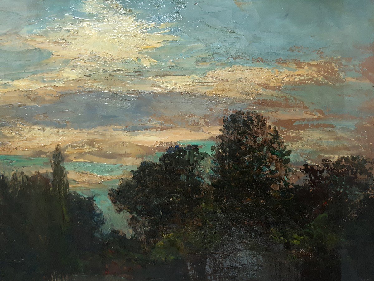 Joseph TREVOUX (1831-1909) huile sur toile paysage rivière environs de Lyon 19ème-photo-2