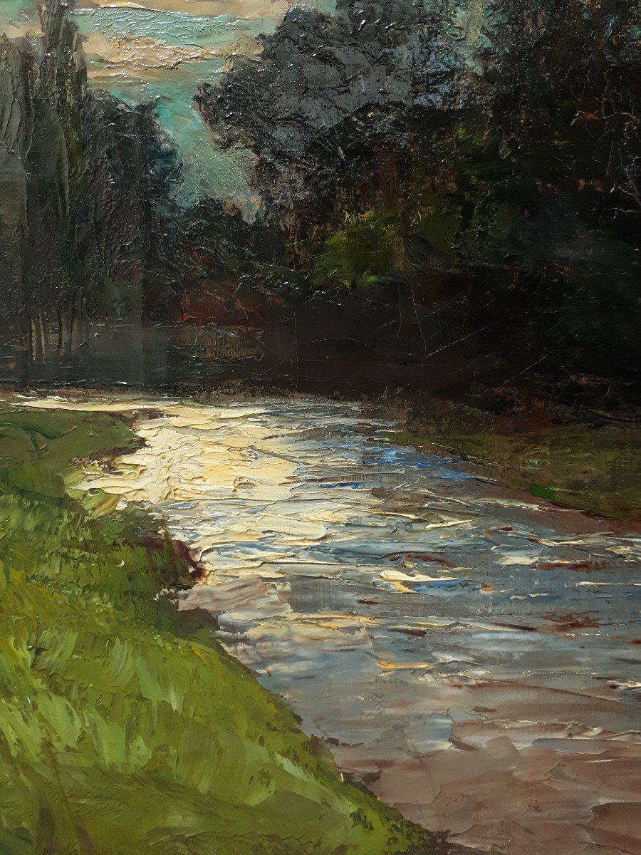 Joseph TREVOUX (1831-1909) huile sur toile paysage rivière environs de Lyon 19ème-photo-6