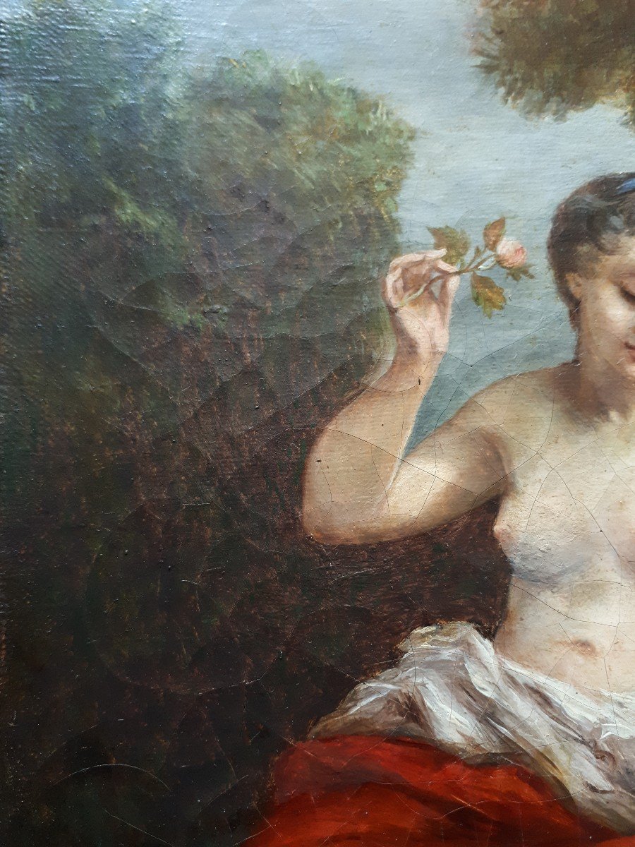 Tableau huile sur toile Vénus et Cupidon scène mythologique 19ème B. Bauman-photo-3