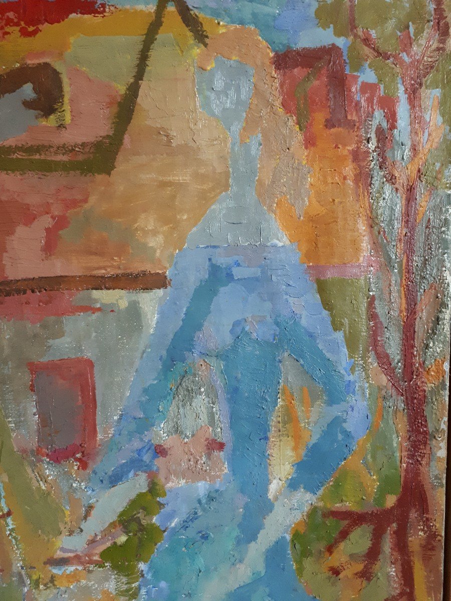 Michel Couchat (1935-1998) Oil On Canvas Characters Couple 1955-photo-3