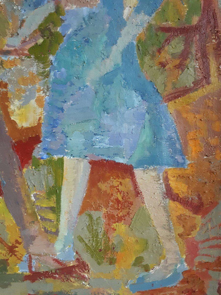 Michel Couchat (1935-1998) Oil On Canvas Characters Couple 1955-photo-1