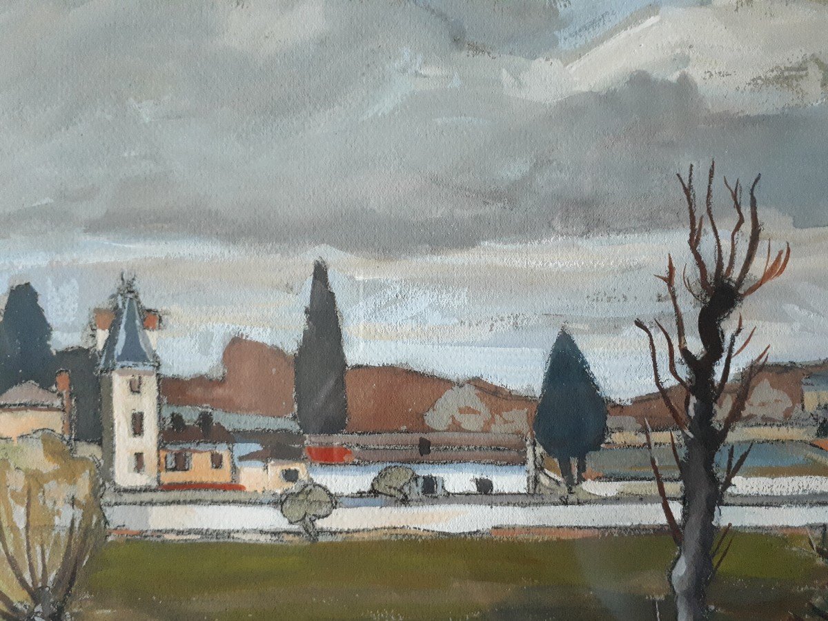 Michel Petrovitch KRETILINE (né en 1875) Ecole russe gouache paysage-photo-2