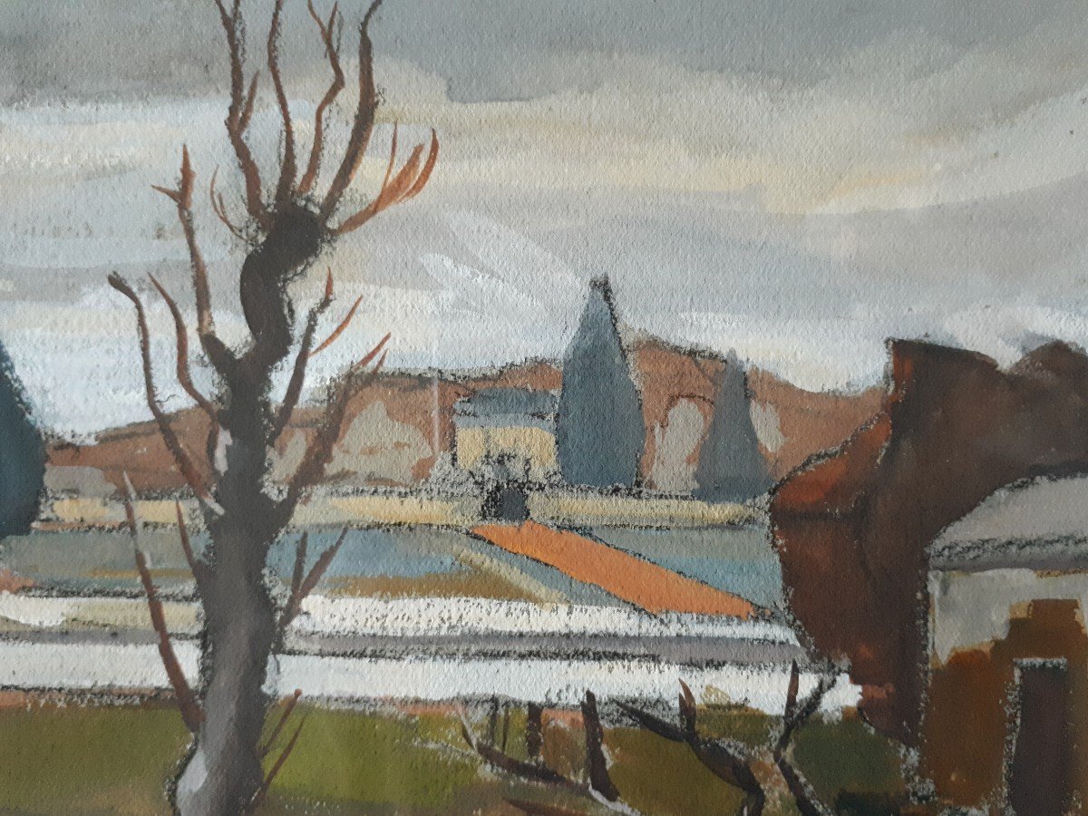 Michel Petrovitch KRETILINE (né en 1875) Ecole russe gouache paysage-photo-6