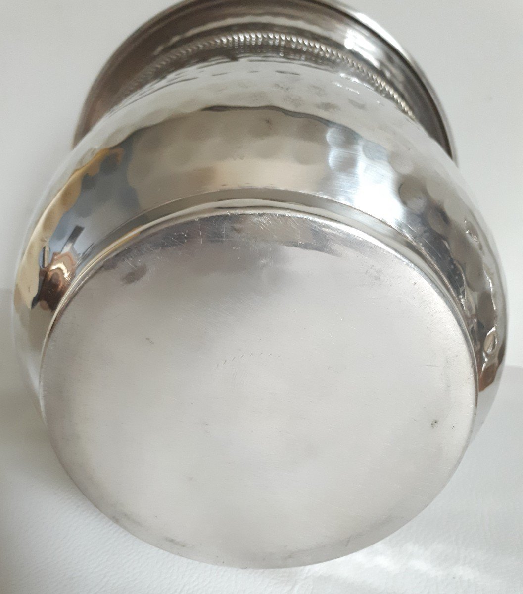 Champagne Bucket In Hammered Silver Metal Trimmings Decor 1940 - 1950-photo-3