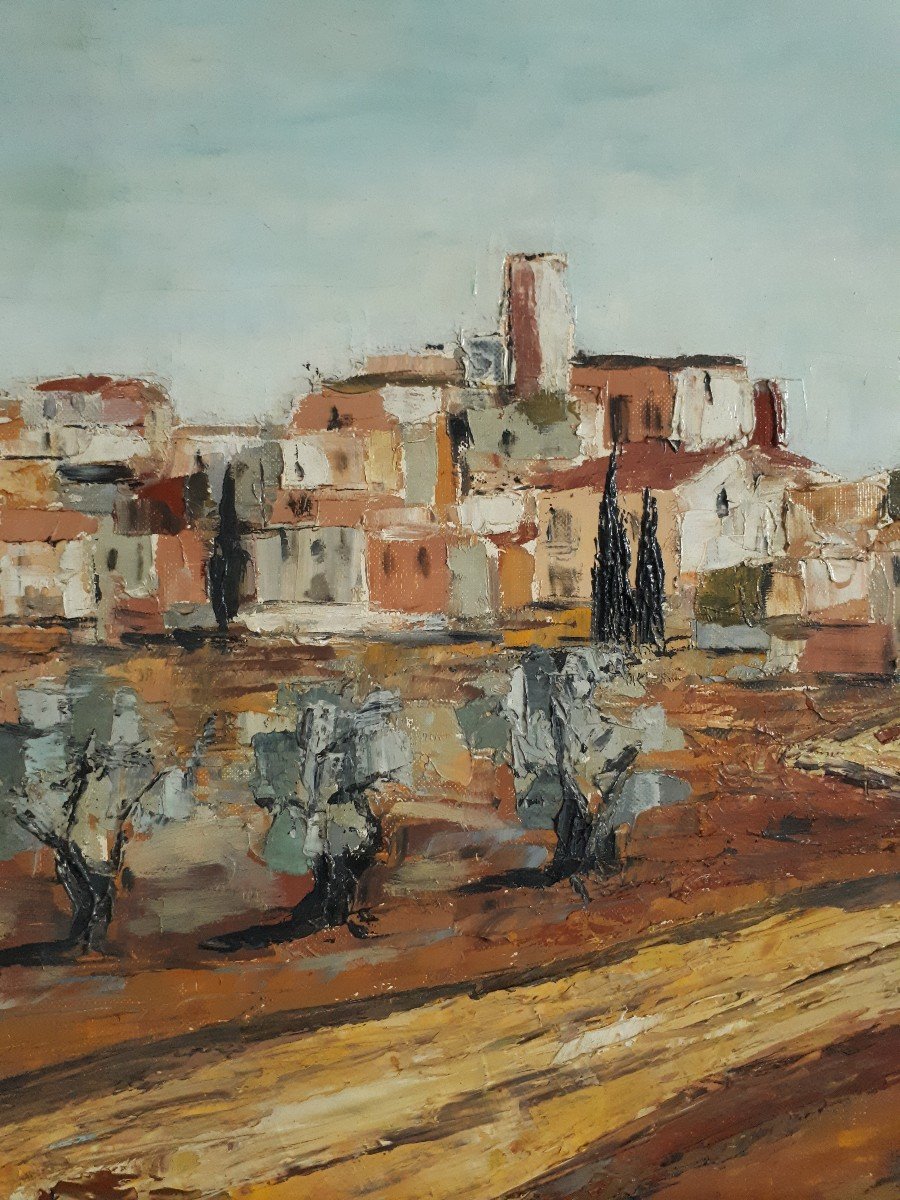 Tableau huile sur toile paysage de Provence Y. MARCHAND cadre Montparnasse-photo-3