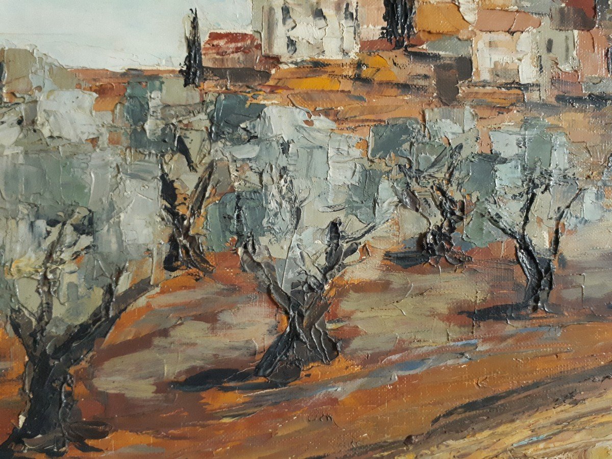 Tableau huile sur toile paysage de Provence Y. MARCHAND cadre Montparnasse-photo-4