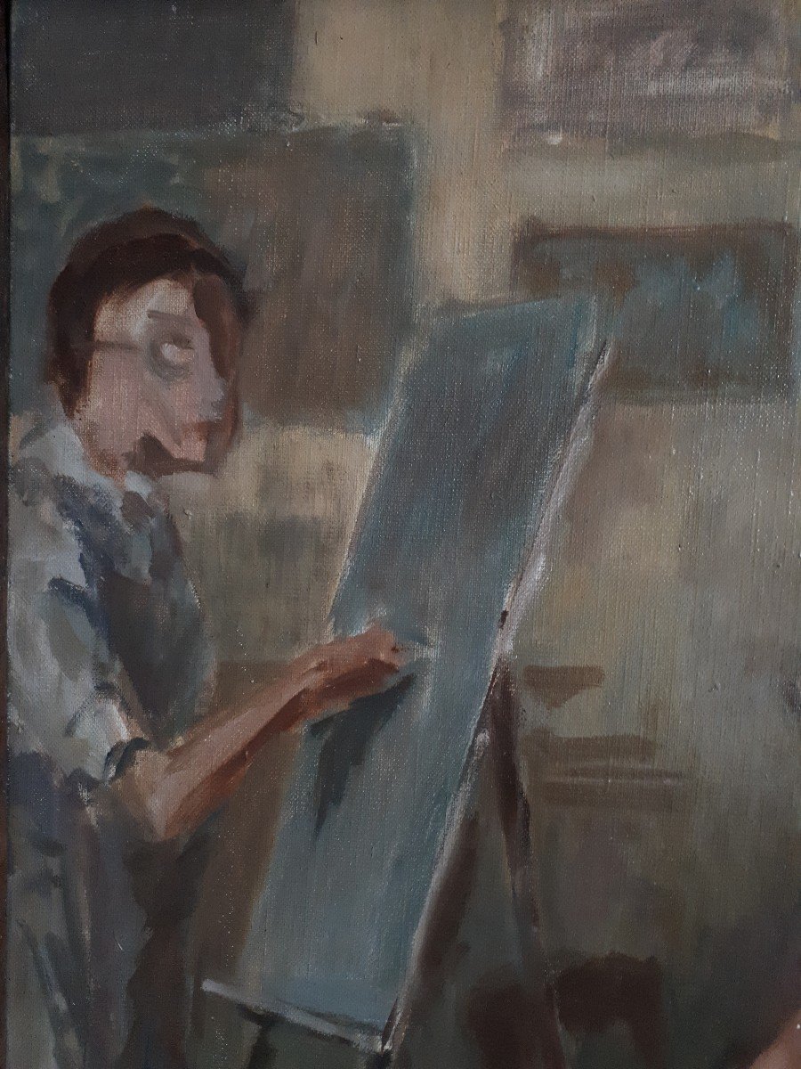 Painting Oil On Canvas Female Nude Painters Workshop Mid-20th Century-photo-1