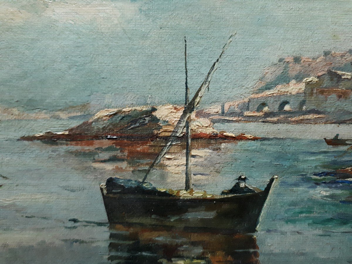 Painting Oil On Canvas Marine Rocky Coast Fisherman Guerin 1895 Late 19th-photo-4