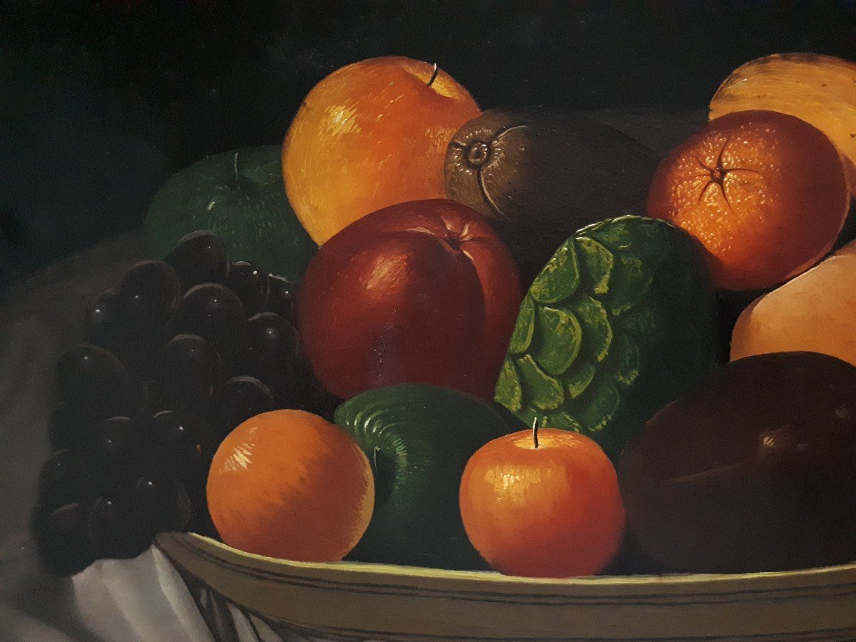 Oil Painting On Canvas Still Life With Fruits Late 19th-photo-3