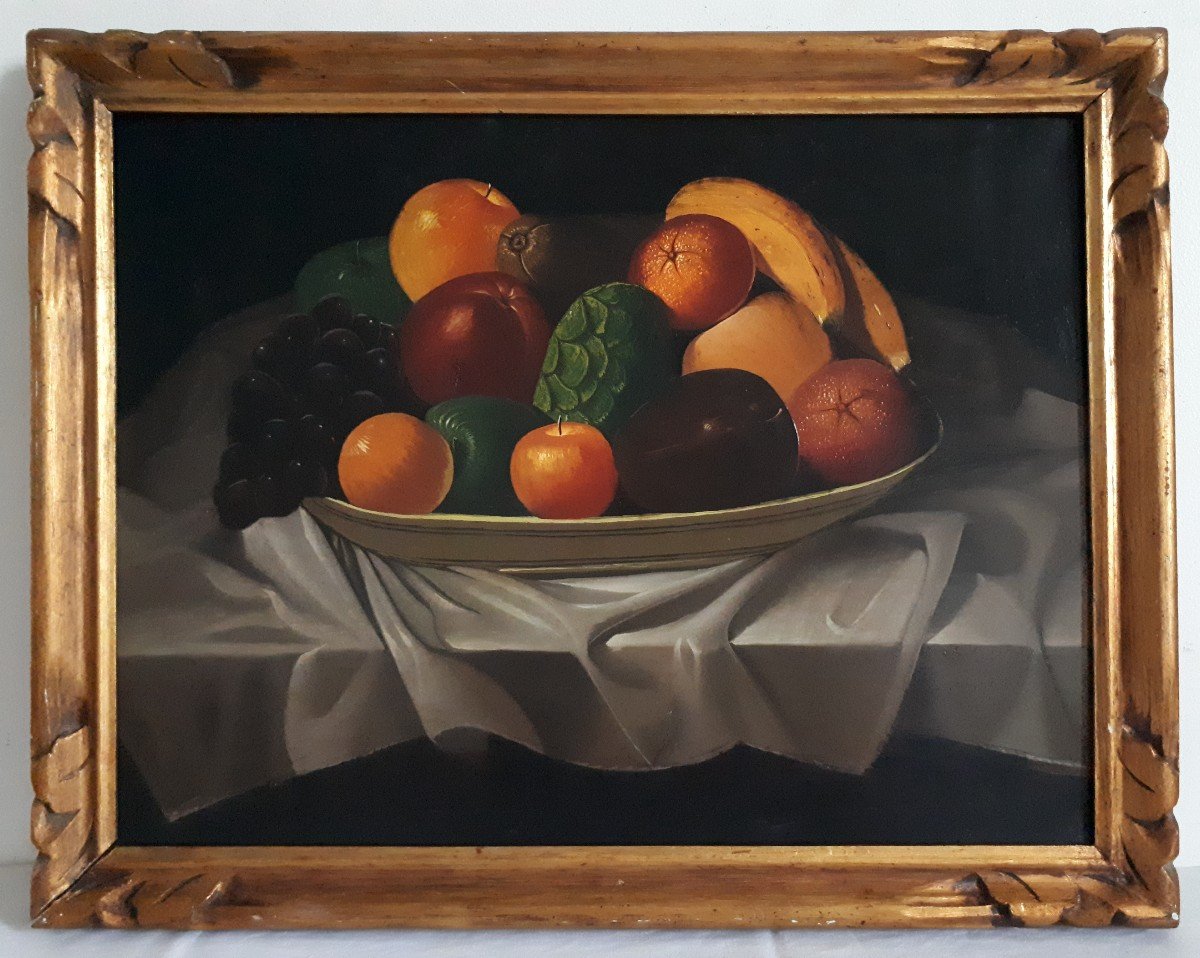 Oil Painting On Canvas Still Life With Fruits Late 19th