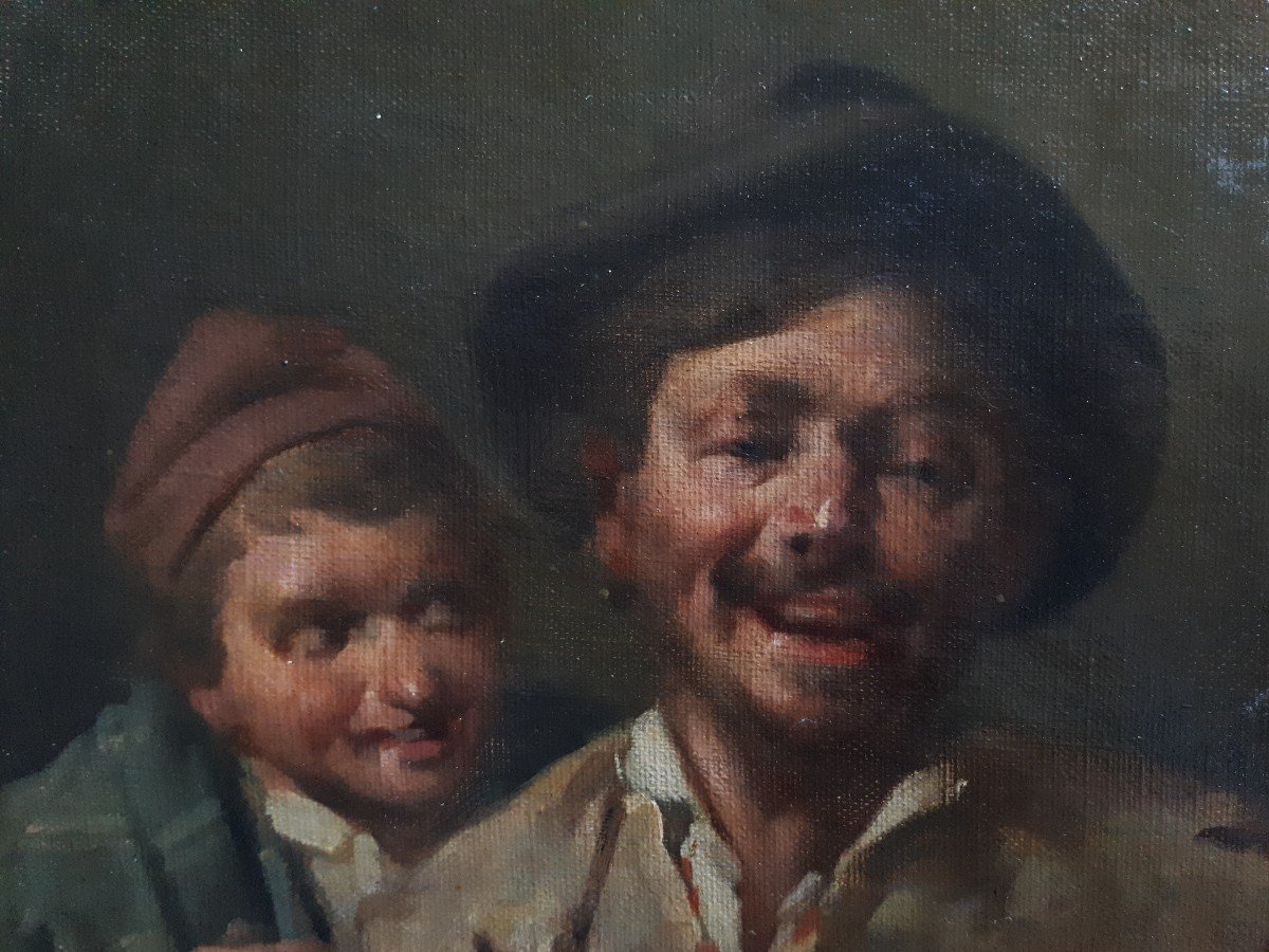 J. Esteve Oil On Canvas Portrait Of Two Characters Men Late 19th Century-photo-2