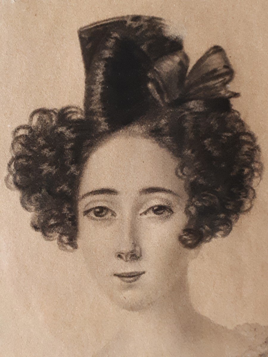 Dessin fusain portrait jeune femme début 19ème-photo-4