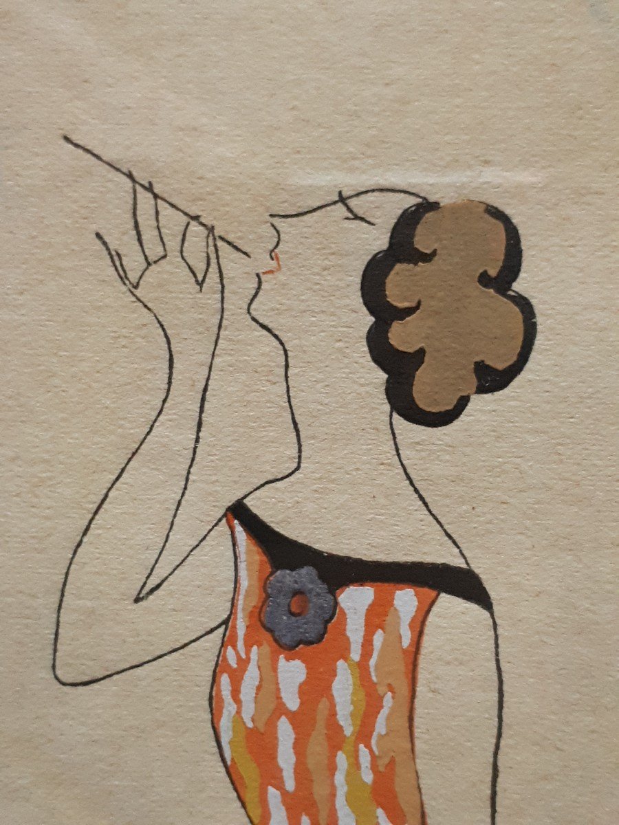 Edouard HALOUZE (1895-1958) gouache femme 1920 - 1930 -photo-1