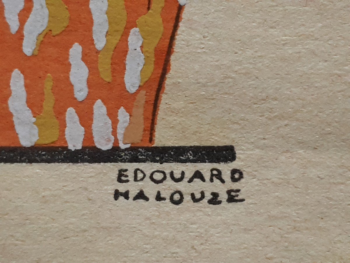 Edouard HALOUZE (1895-1958) gouache femme 1920 - 1930 -photo-5