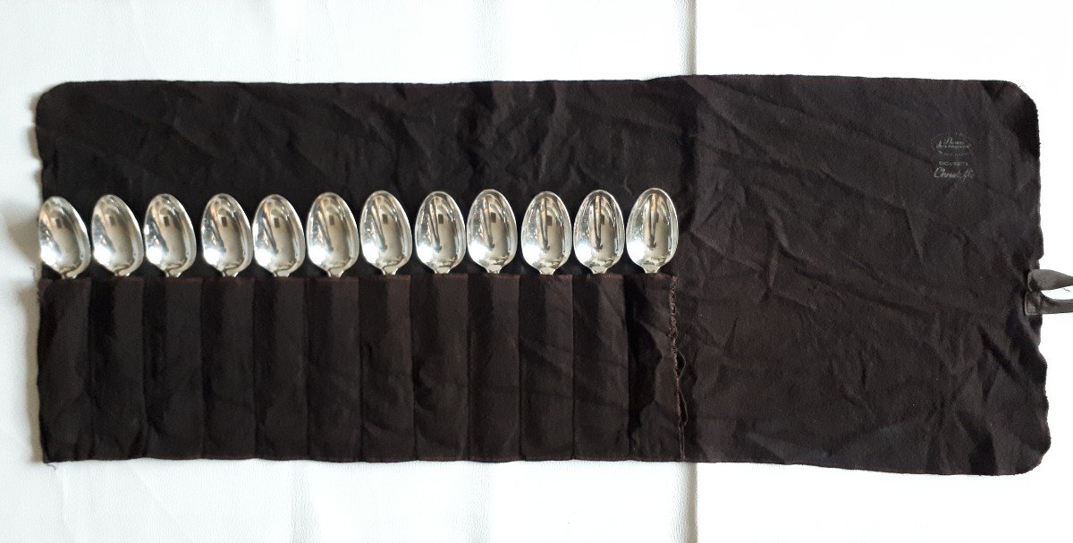 CHRISTOFLE orfèvrerie 12 cuillères couverts modèle perles métal argenté-photo-5