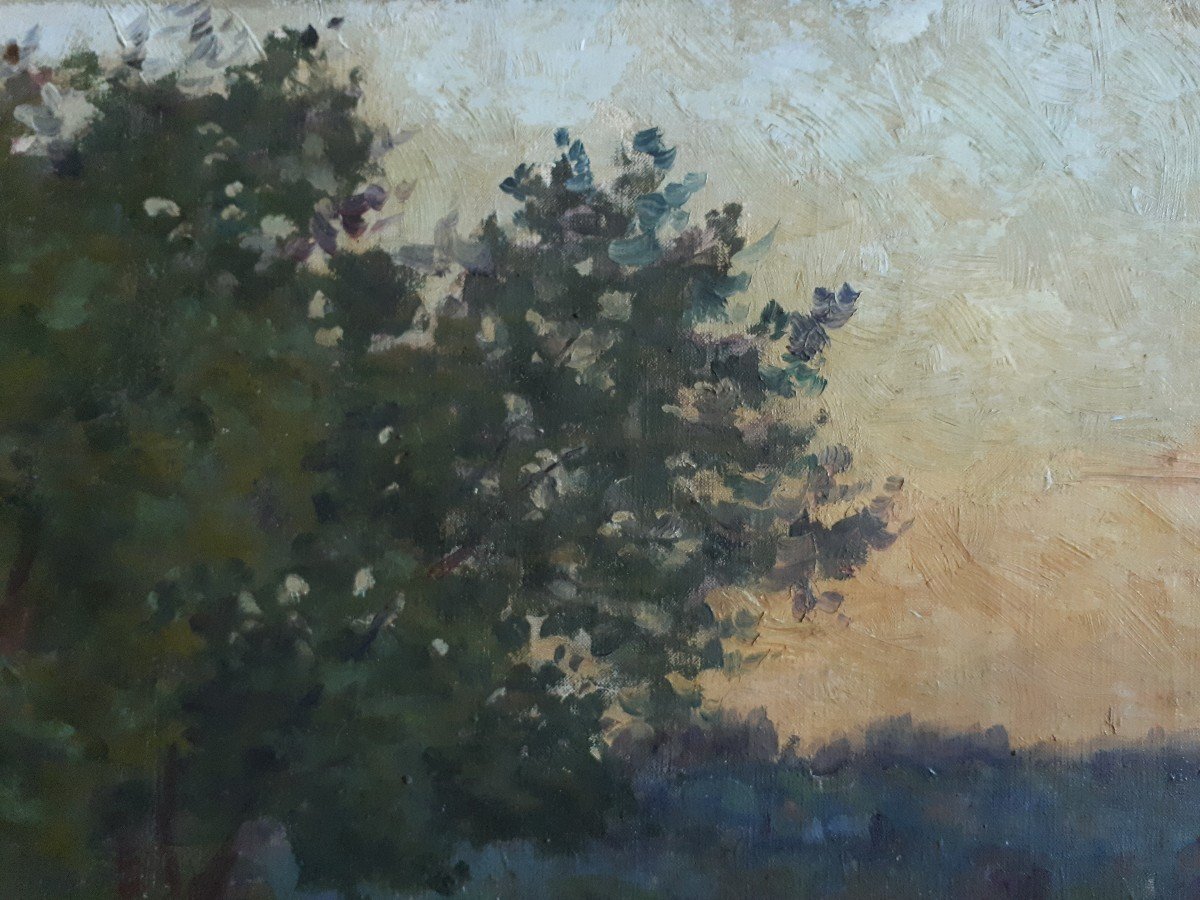 Louis MAILFAIRE  - Les rives de la Seine à Boulogne - tableau huile sur toile paysage au crépuscule - 1911-photo-1