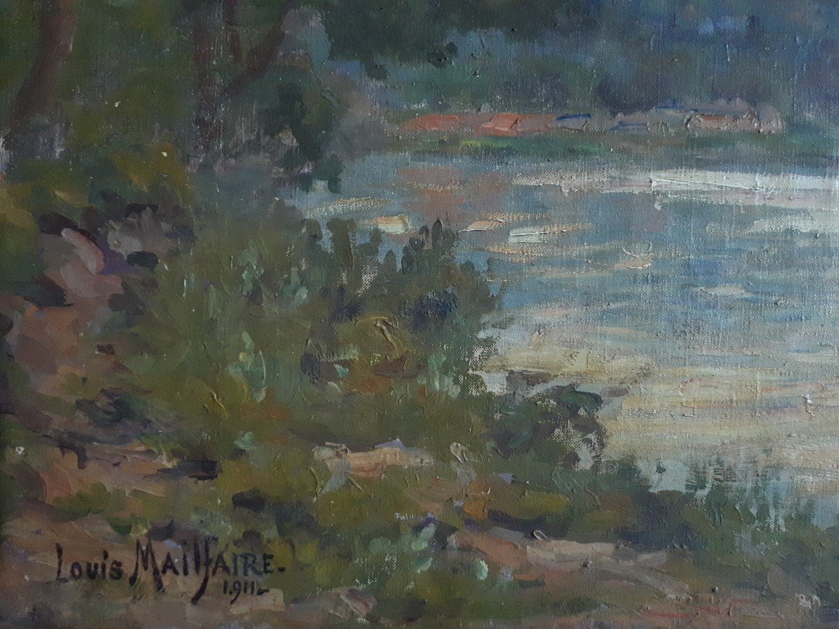 Louis MAILFAIRE  - Les rives de la Seine à Boulogne - tableau huile sur toile paysage au crépuscule - 1911-photo-6