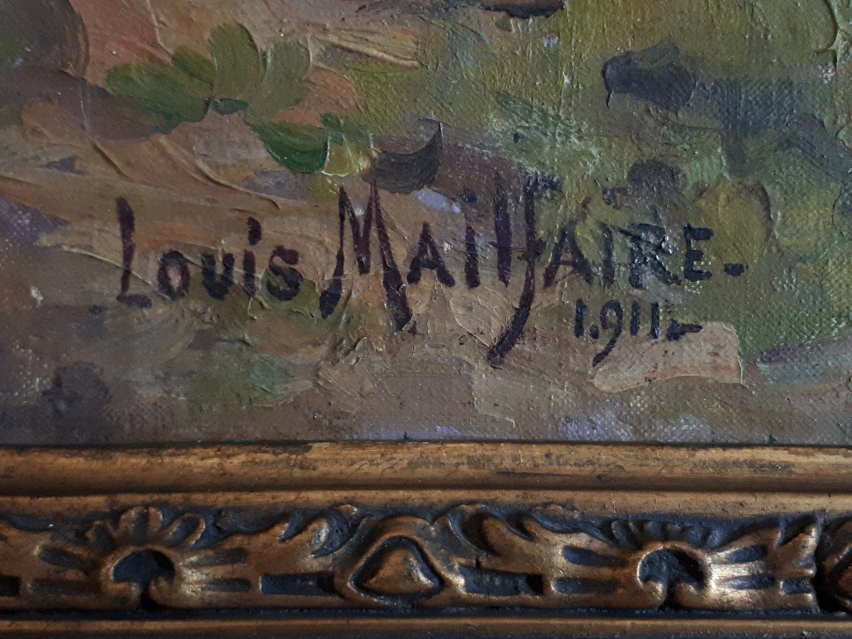 Louis MAILFAIRE  - Les rives de la Seine à Boulogne - tableau huile sur toile paysage au crépuscule - 1911-photo-7