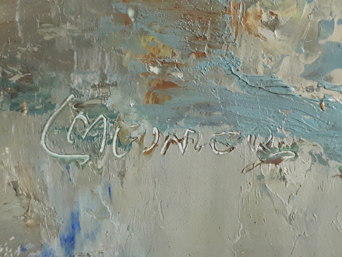 Tableau huile C. MEUNIER paysage lacustre impressionnisme -photo-7