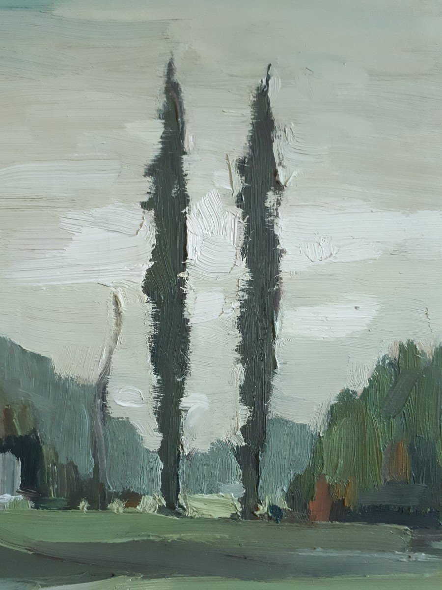 Paul Chatelain (1913-2000) Oil On Canvas Lake Landscape Lyon School-photo-3