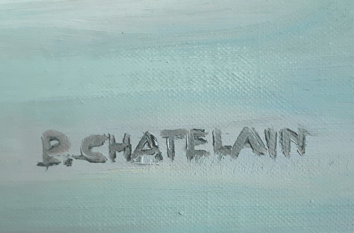 Paul CHATELAIN (1913-2000) huile sur toile paysage lacustre Ecole lyonnaise-photo-7