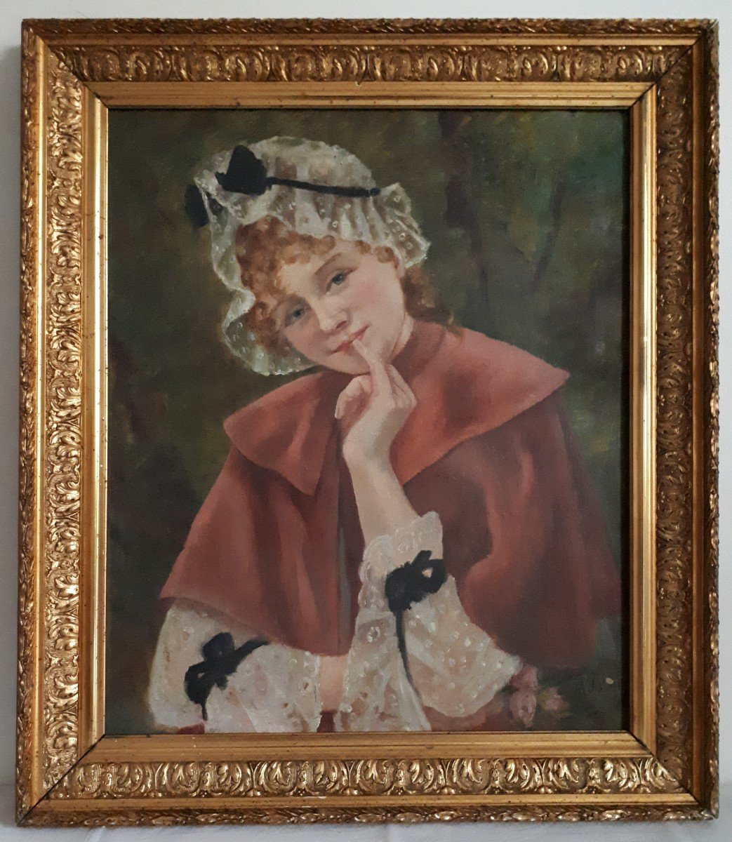 Marguerite BRUN (XIXe-XXe) huile sur toile portrait de jeune femme jeune fille-photo-2