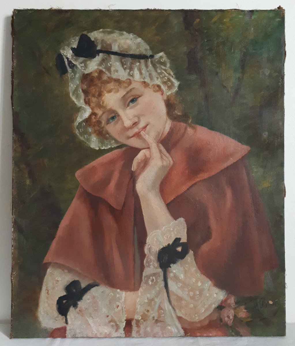 Marguerite BRUN (XIXe-XXe) huile sur toile portrait de jeune femme jeune fille