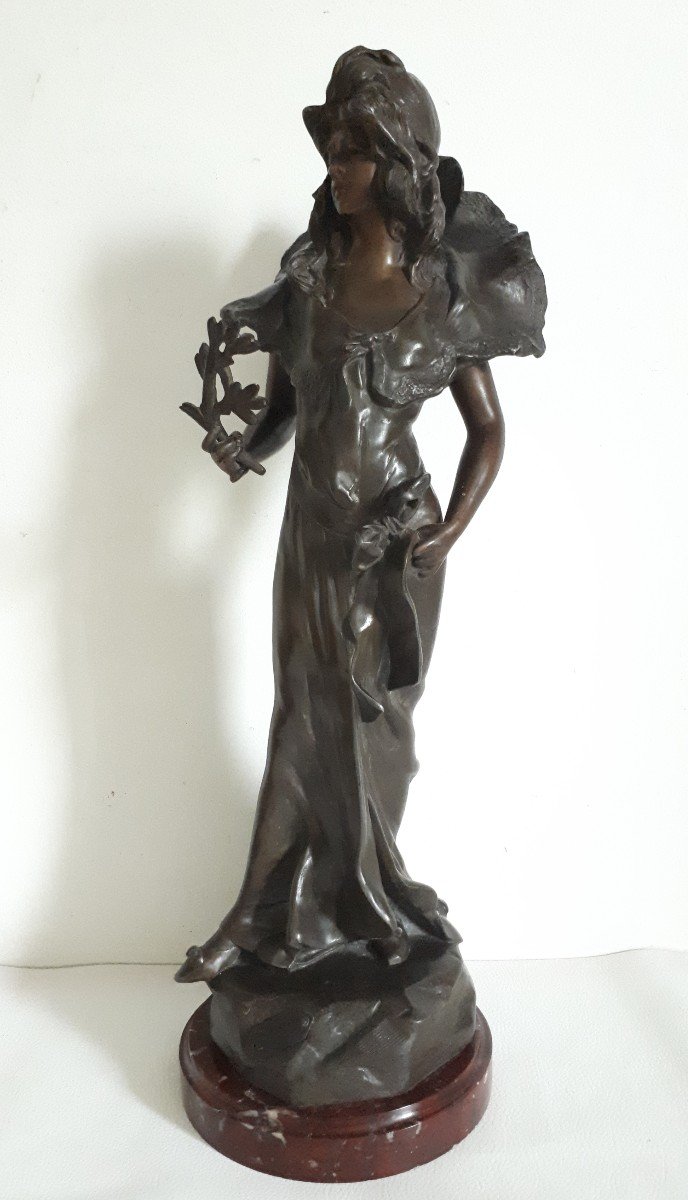 Spelter Sculpture Young Woman - Les Rameaux - Antoni Late 19th 1900-photo-2