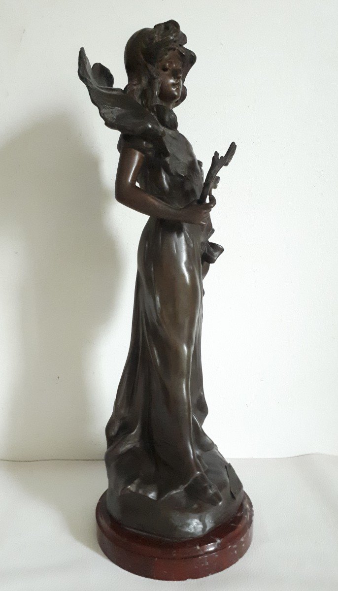 Spelter Sculpture Young Woman - Les Rameaux - Antoni Late 19th 1900-photo-1