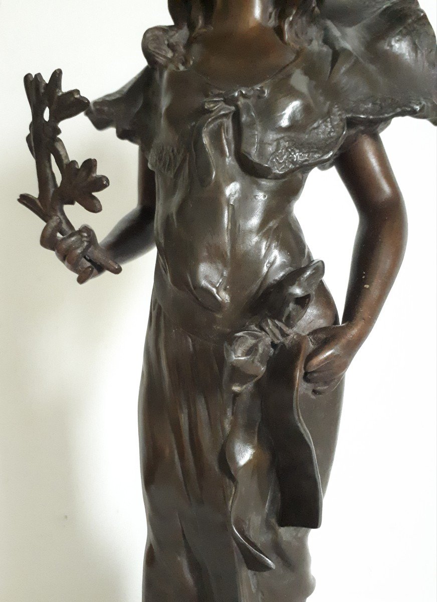 Spelter Sculpture Young Woman - Les Rameaux - Antoni Late 19th 1900-photo-4