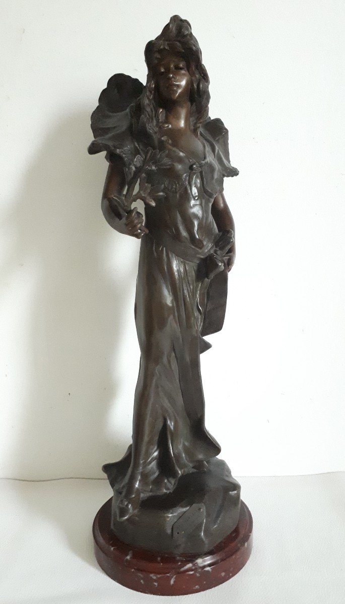 Sculpture en régule jeune femme - Les rameaux - ANTONI fin 19ème 1900