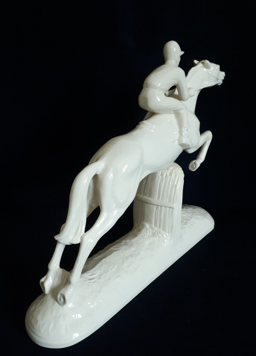 Ceramic Sculpture Jockey Horse Rider Sarreguemines 1930 Art Deco-photo-4