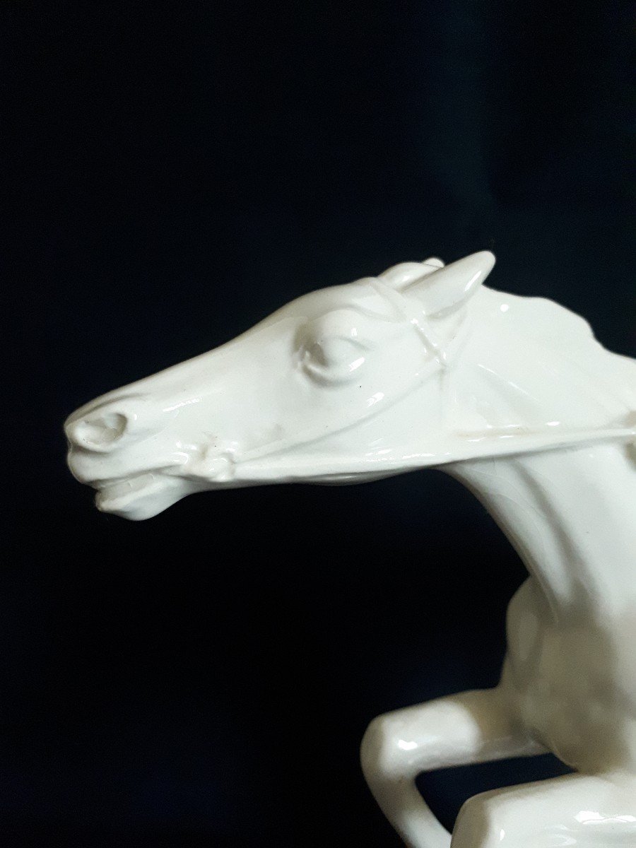 Sculpture en céramique jockey cavalier cheval Sarreguemines 1930 Art Déco-photo-6