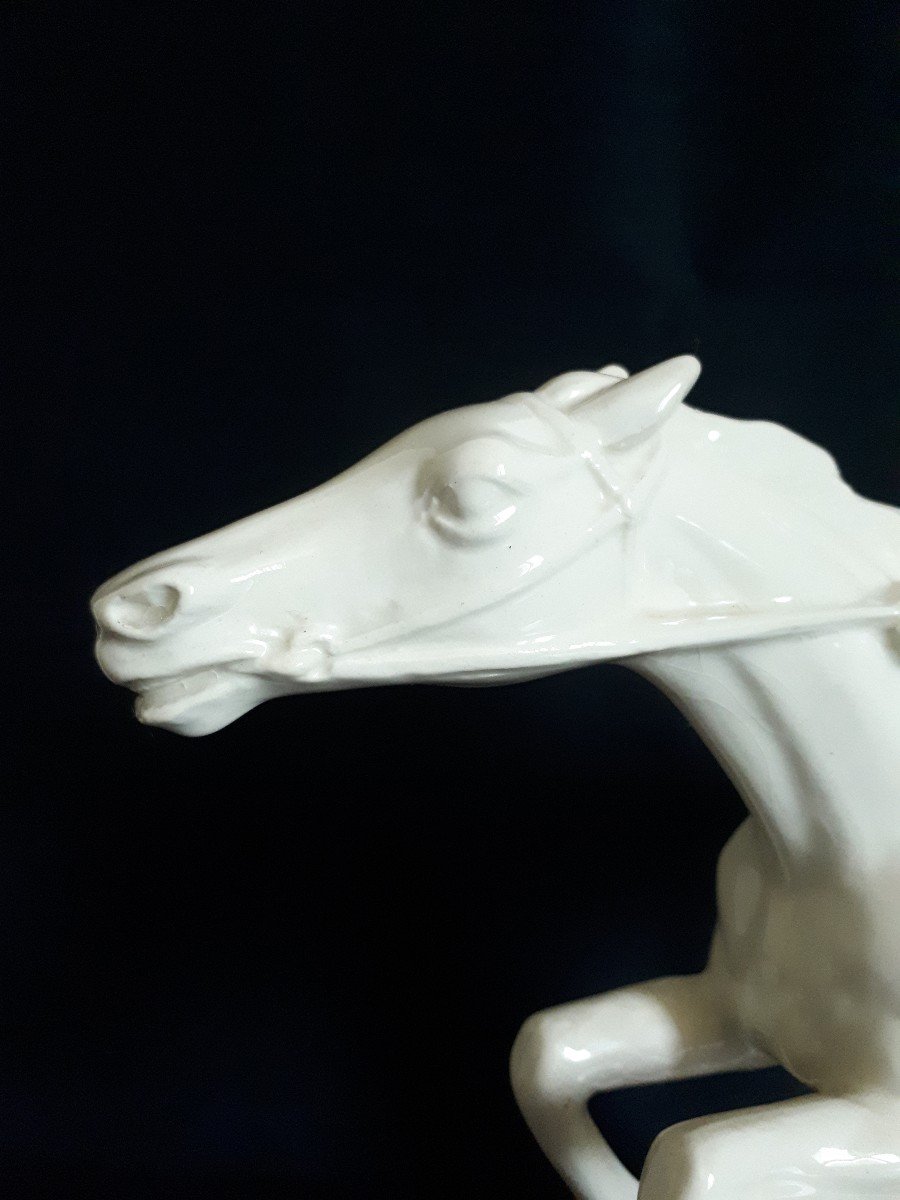 Ceramic Sculpture Jockey Horse Rider Sarreguemines 1930 Art Deco-photo-6