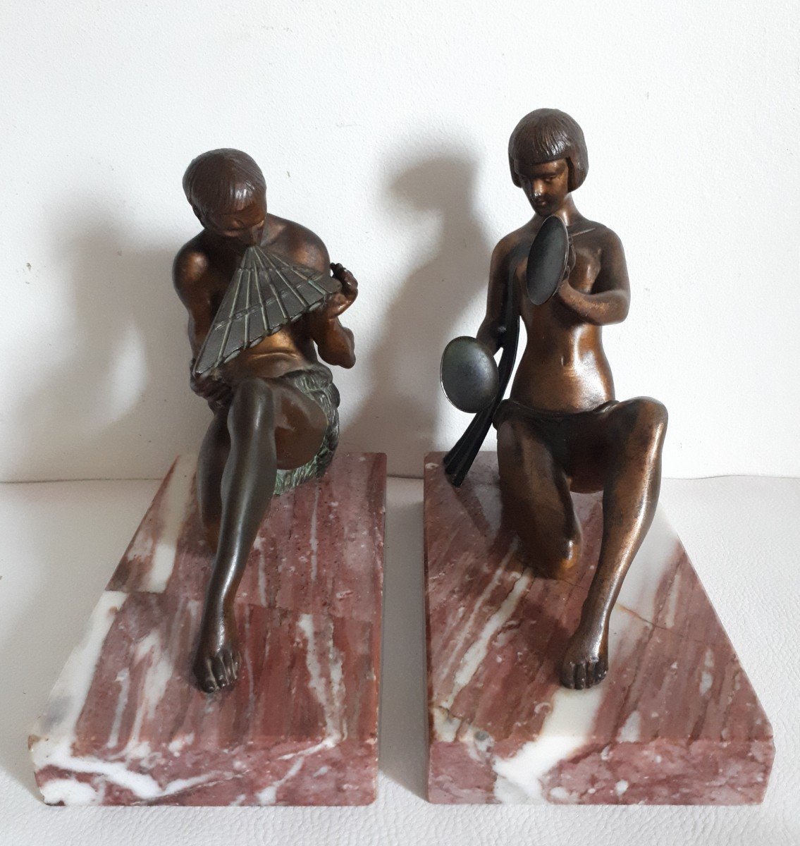 Pair Of Spelter Bookends  Woman And Man Music Limousin Sculpture 1930 Art Deco-photo-3