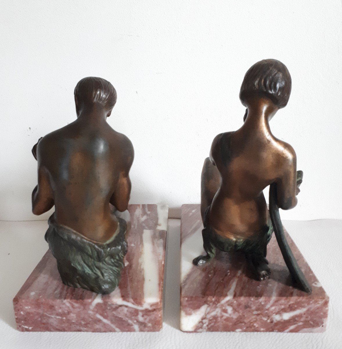 Pair Of Spelter Bookends  Woman And Man Music Limousin Sculpture 1930 Art Deco-photo-4