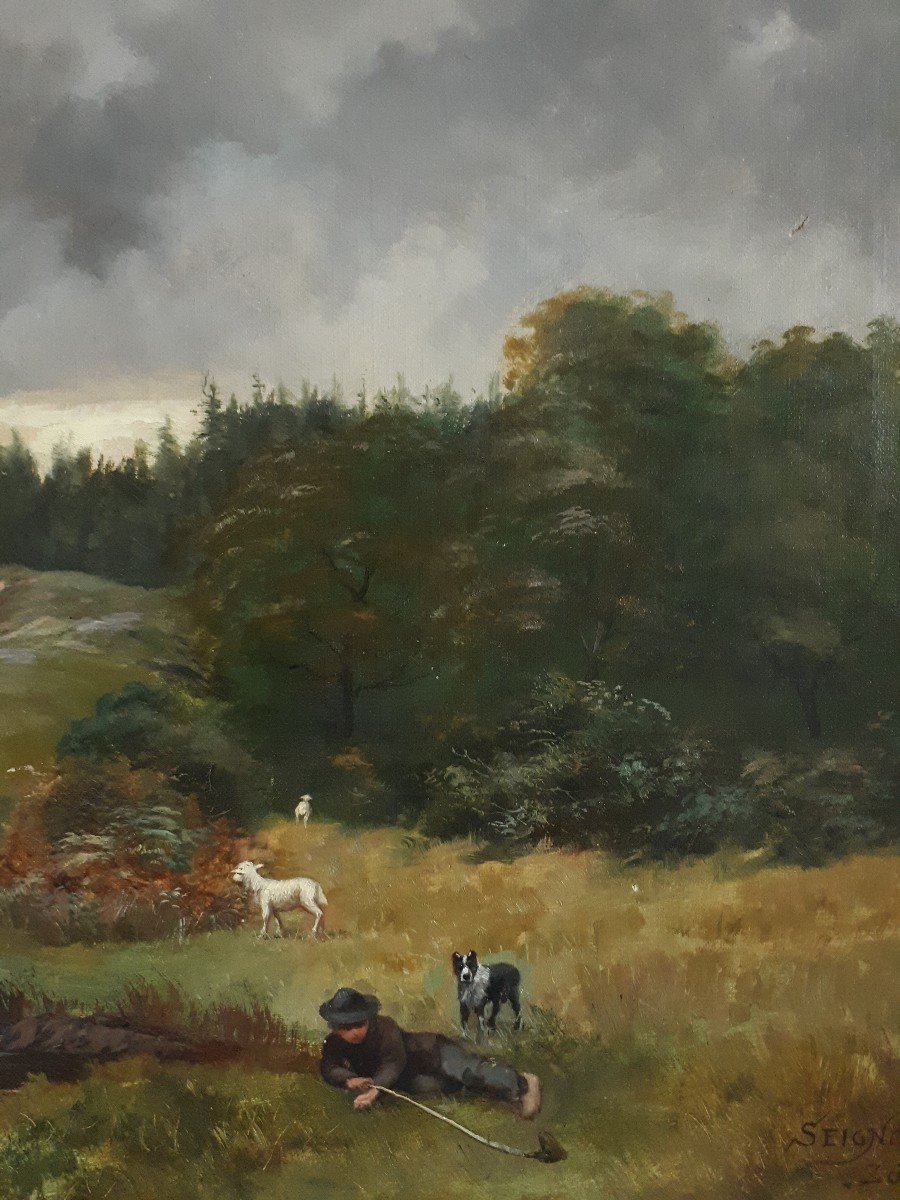 Claudius Seignol (1858-1926) Oil On Canvas Landscape Sheep 1886 Lyon School-photo-4