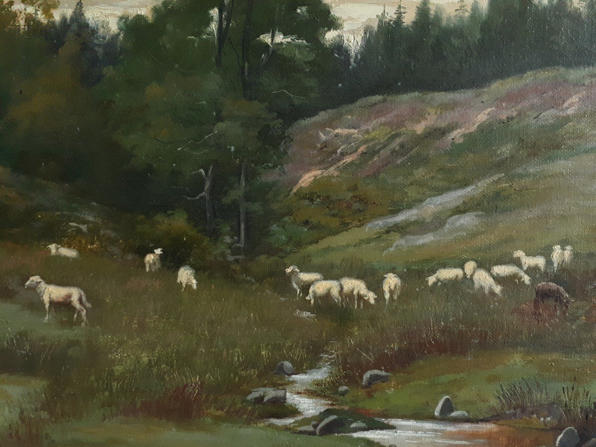 Claudius Seignol (1858-1926) Oil On Canvas Landscape Sheep 1886 Lyon School-photo-1