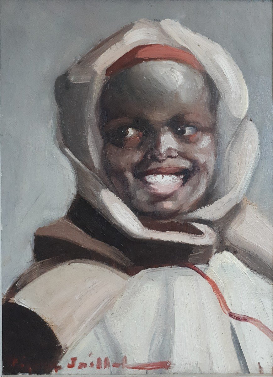 Pierre JAILLET (1893-1957) paire huiles sur panneau portraits enfants orientalisme africanisme-photo-3