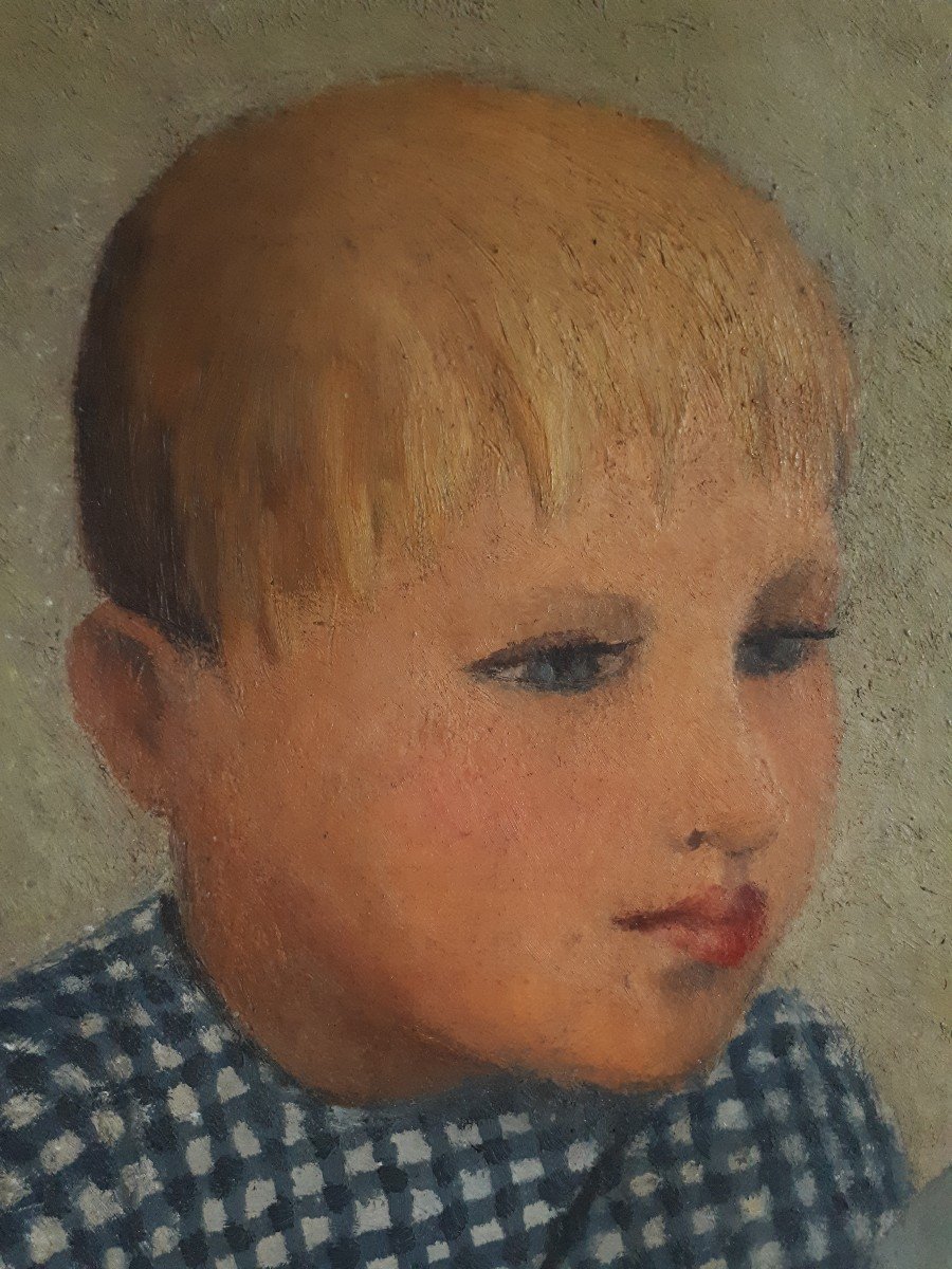 Tableau huile sur toile portrait enfants R. DE GENDT 1ère moitié XXème-photo-4