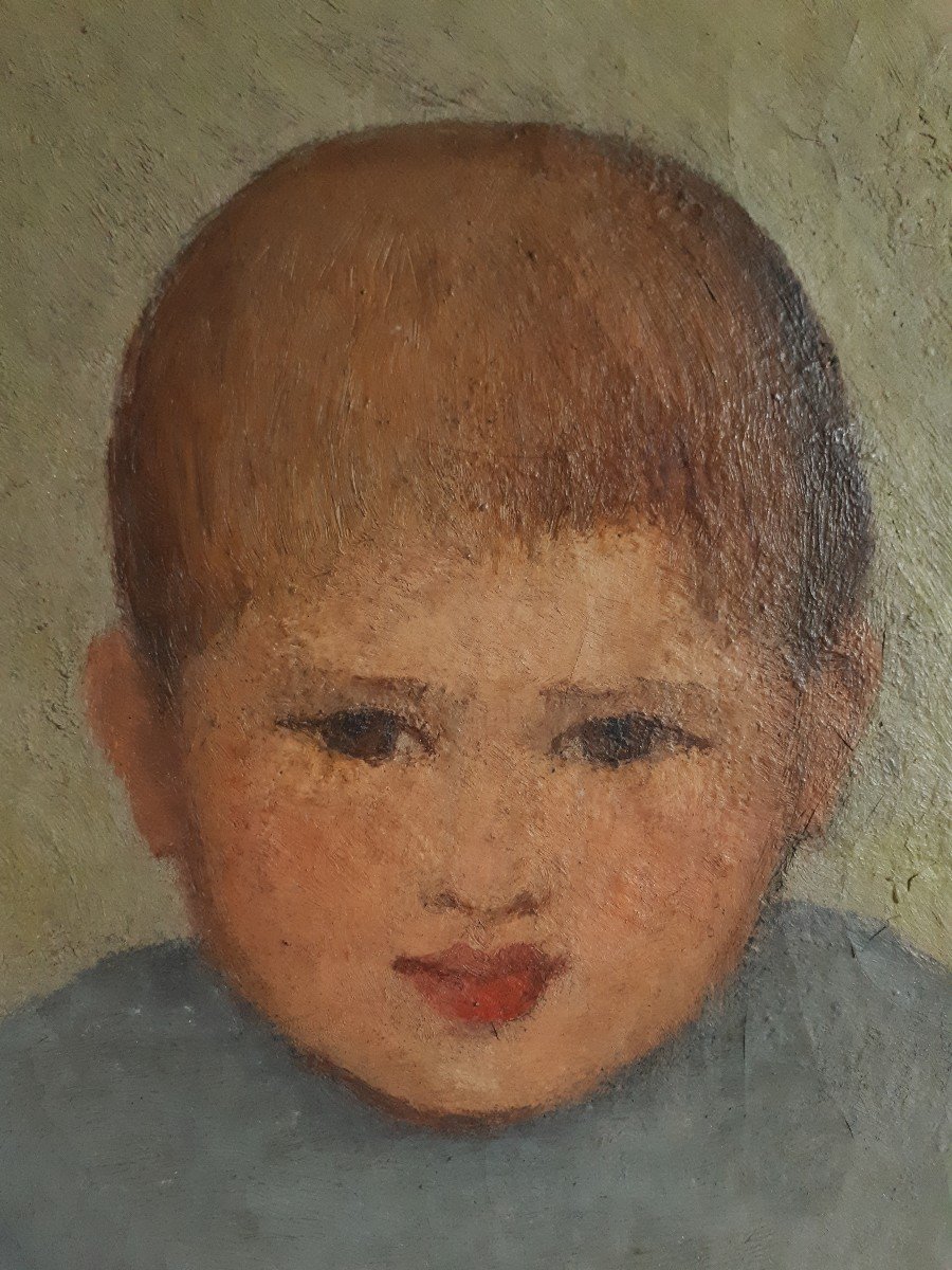 Tableau huile sur toile portrait enfants R. DE GENDT 1ère moitié XXème-photo-1