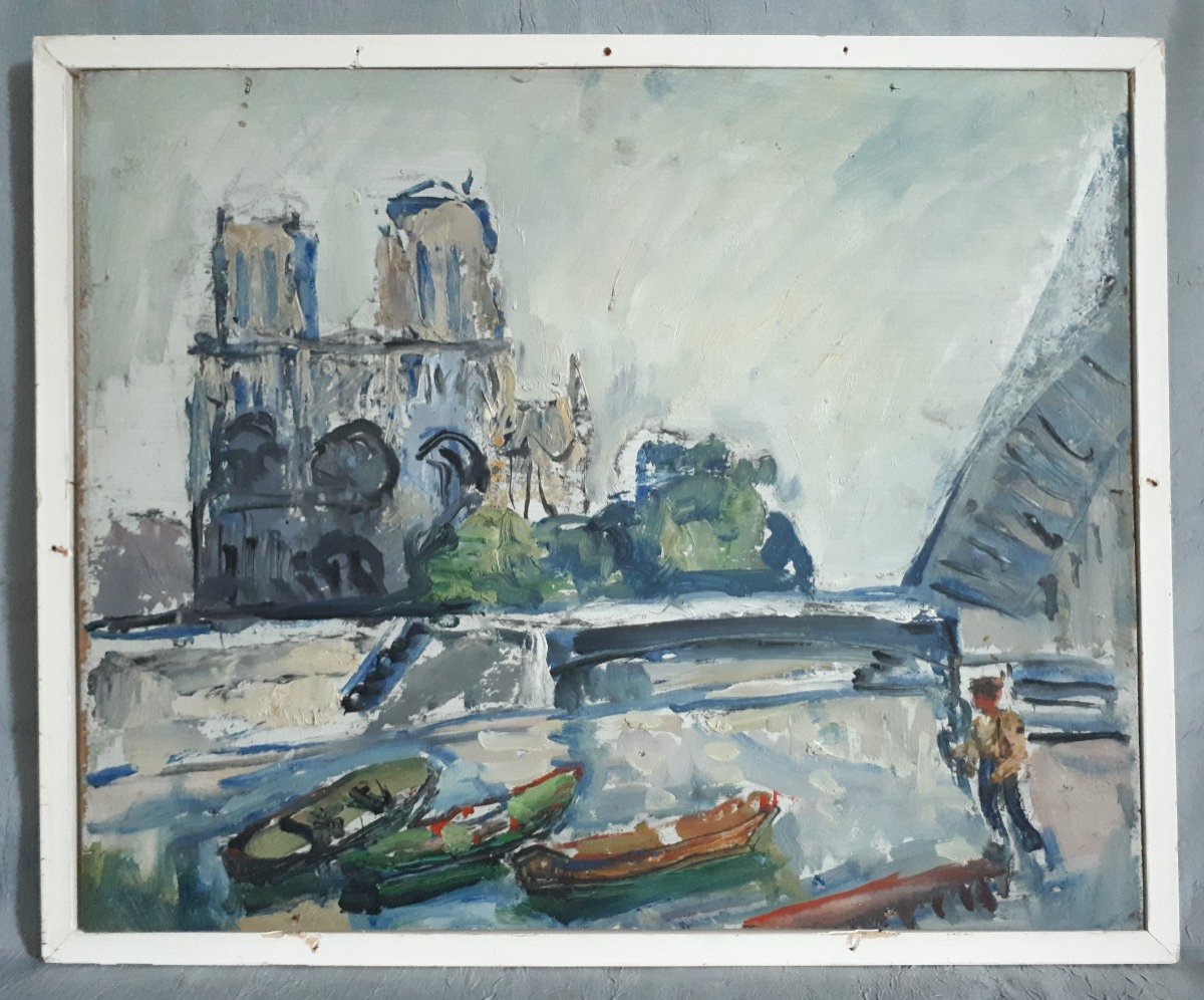 Herand GULBENKIAN dit GULBEK (1880-1968) Quais de Seine et Notre Dame Paris huile double face-photo-2