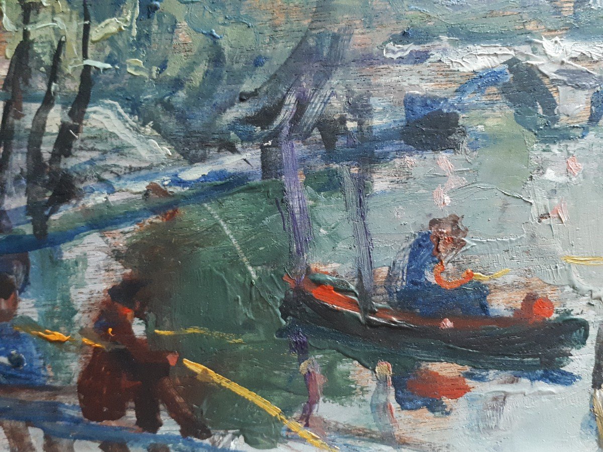 Herand GULBENKIAN dit GULBEK (1880-1968) Quais de Seine et Notre Dame Paris huile double face-photo-2