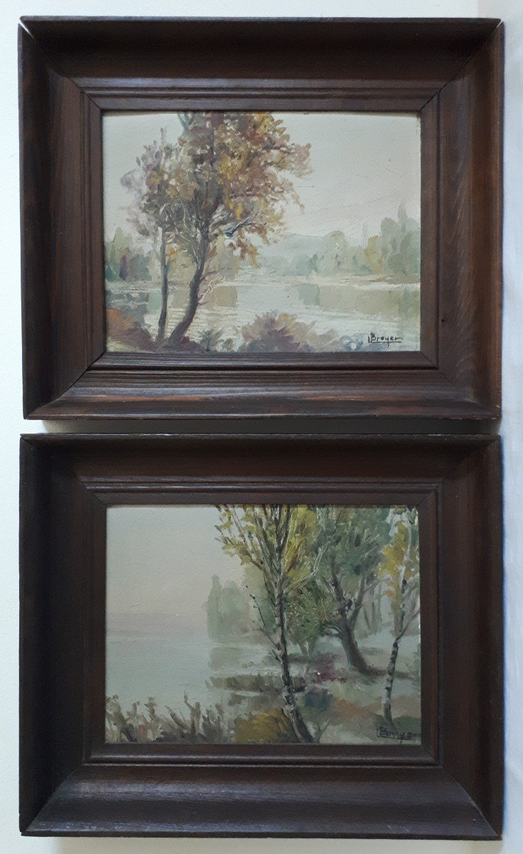 Lucien BROYER Ecole lyonnaise paire d'aquarelles paysages lacustres