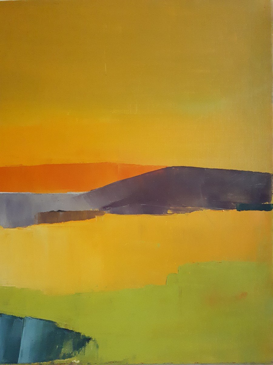 Painting Oil On Canvas Landscape At Sunset 1960/1970-photo-4