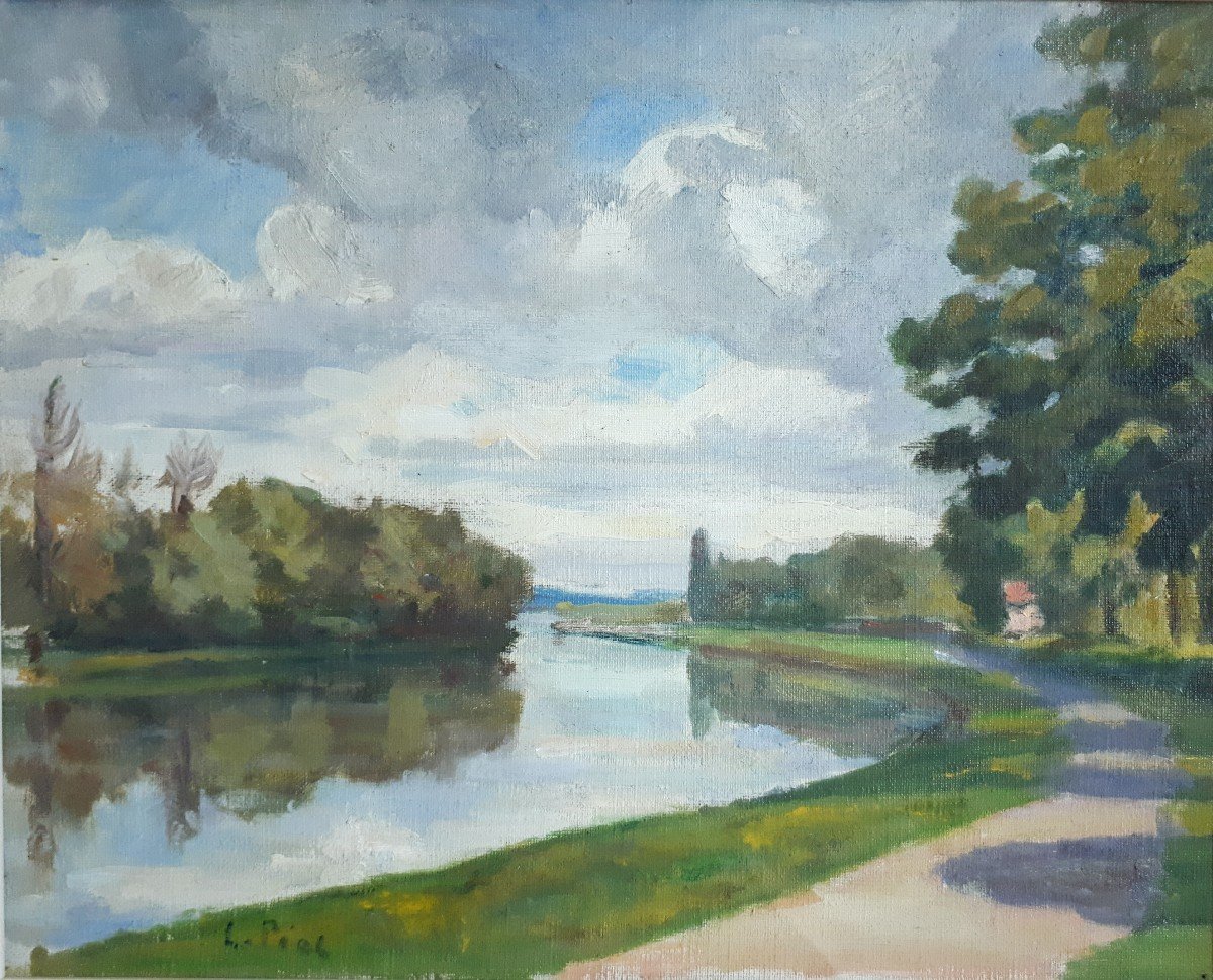 Louis PIOT (1867-1947)  - L'Oise près de l'Isle-Adam - paysage - huile sur toile-photo-2